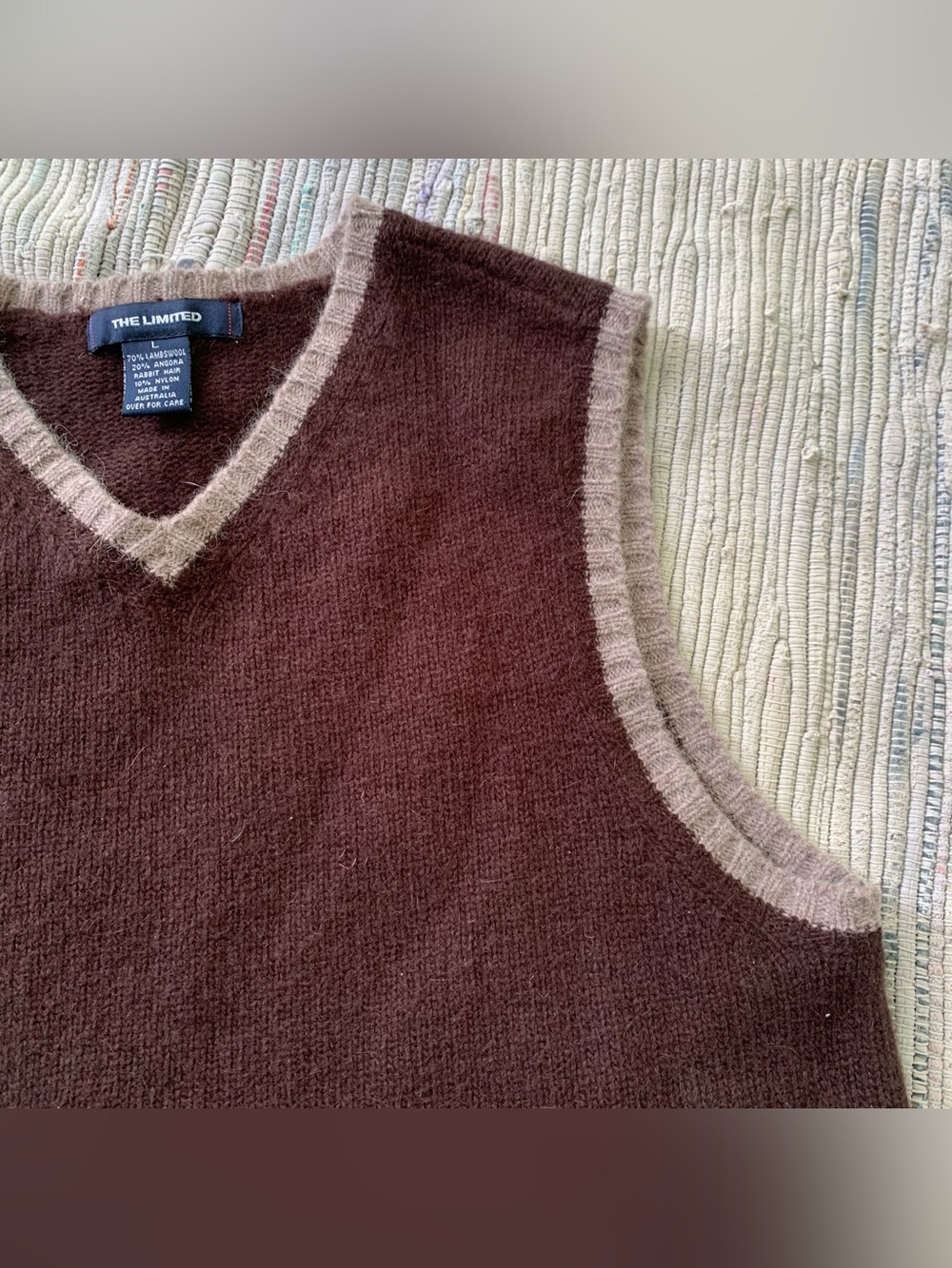 Vintage 90’s Laura Scott Sweater Vest Lambswool Angora Camel Tan Brown Mocha M
